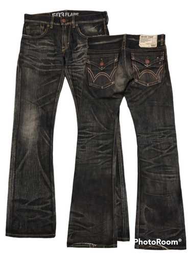 Vintage FLARE WASHED BLACK BLUE TRIP DENIM PANTS