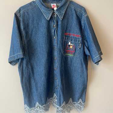 Vintage Plus Size Snoopy Denim Button Down