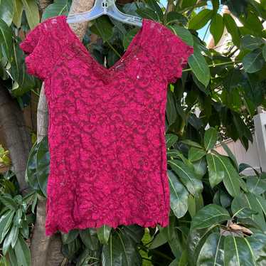 Vintage Y2K lace top with a sheer design and bead… - image 1