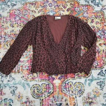 Visage Vintage Brick Red Leopard Print Wrap Top Si