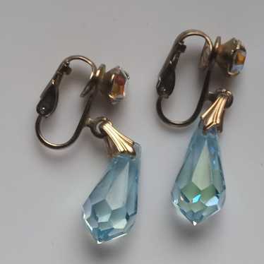 Vintage Sky Blue Faceted Glass Lever Back Earrings - image 1