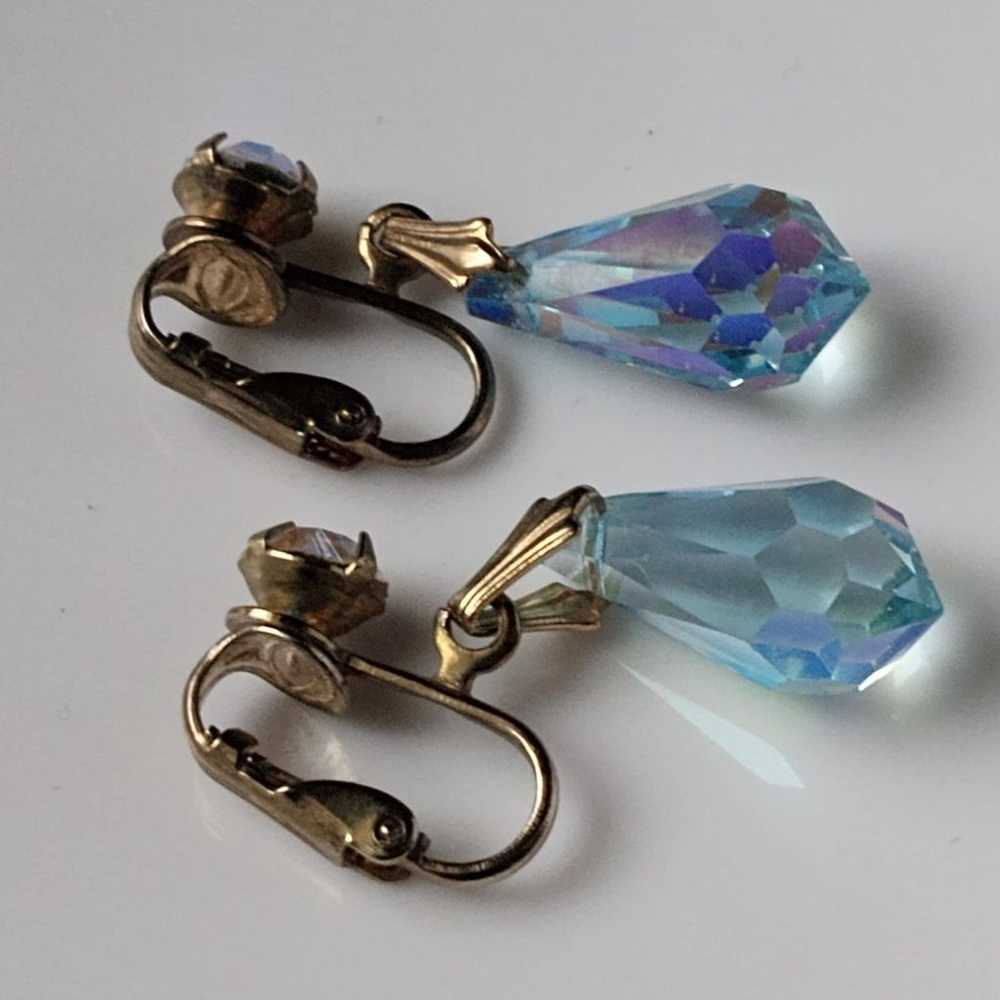 Vintage Sky Blue Faceted Glass Lever Back Earrings - image 2