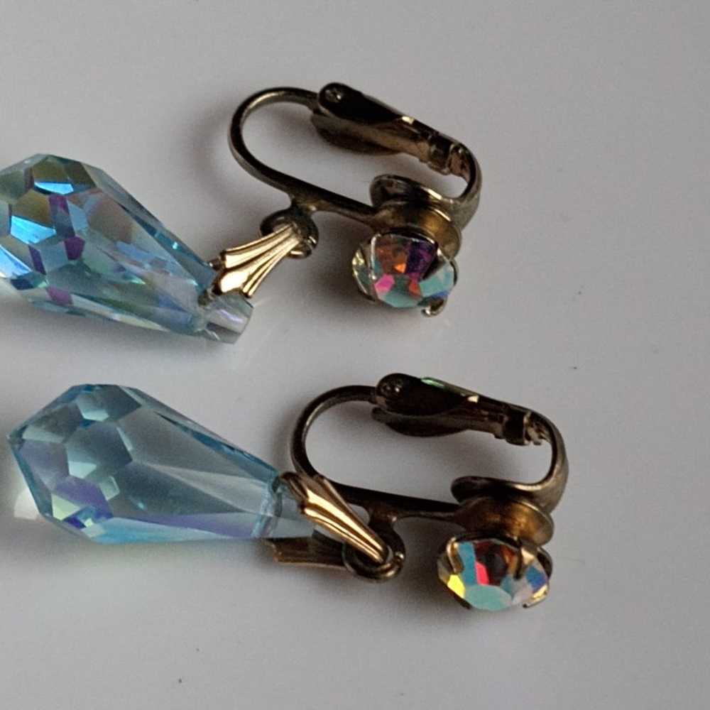 Vintage Sky Blue Faceted Glass Lever Back Earrings - image 3