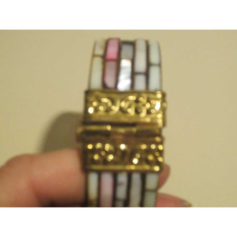 Vintage 5-row Mother of Pearl Inlay Brass Hinged … - image 6