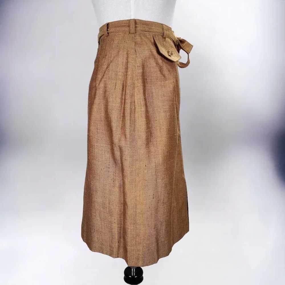 60s Belted Midi Pencil Skirt Size 10 Gold Wool Si… - image 2