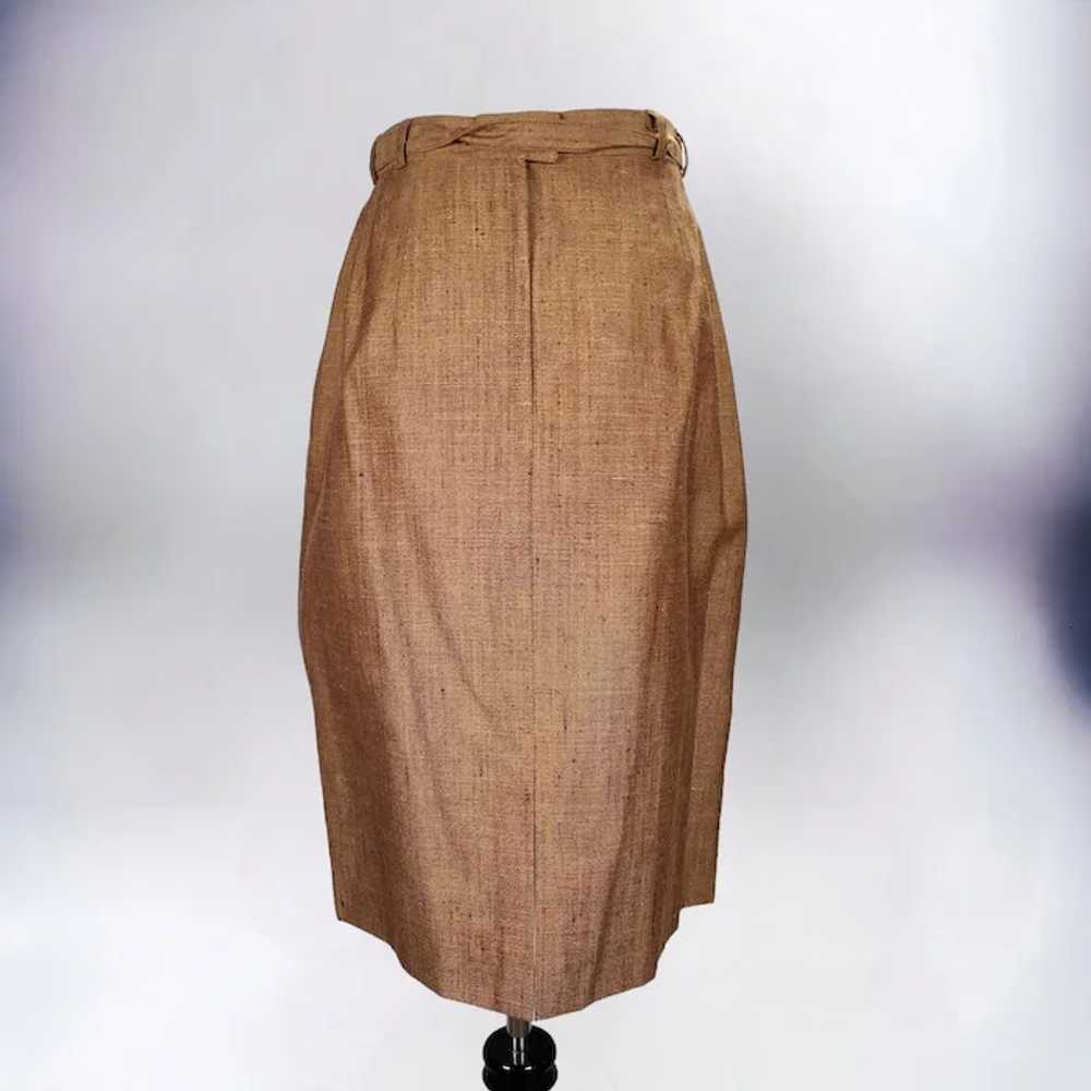 60s Belted Midi Pencil Skirt Size 10 Gold Wool Si… - image 3