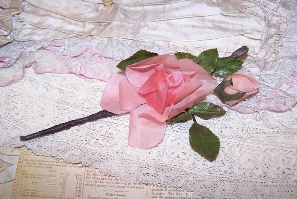 Corsage Spray of Fabric Flowers - Pink Organza | … - image 3