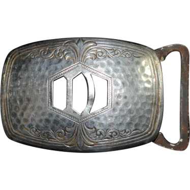 1920s Silverplated Engraved Art Deco Belt Buckle - image 1