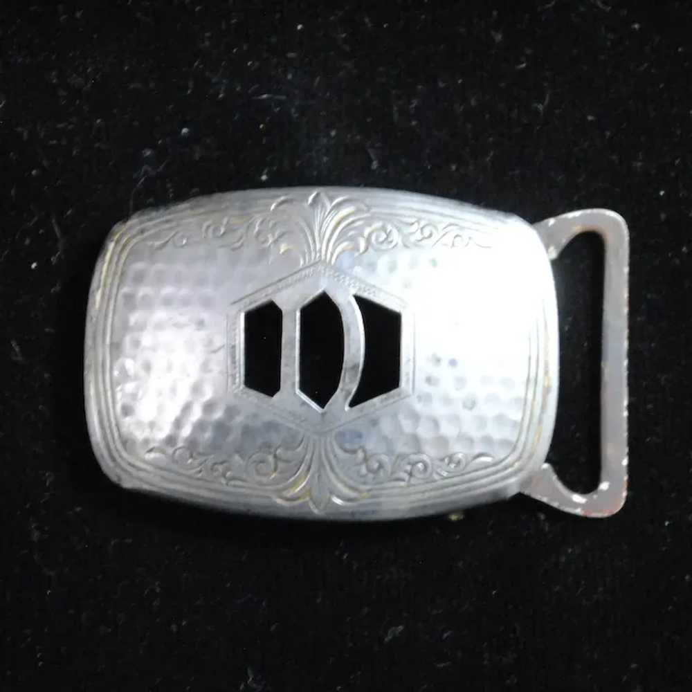 1920s Silverplated Engraved Art Deco Belt Buckle - image 2