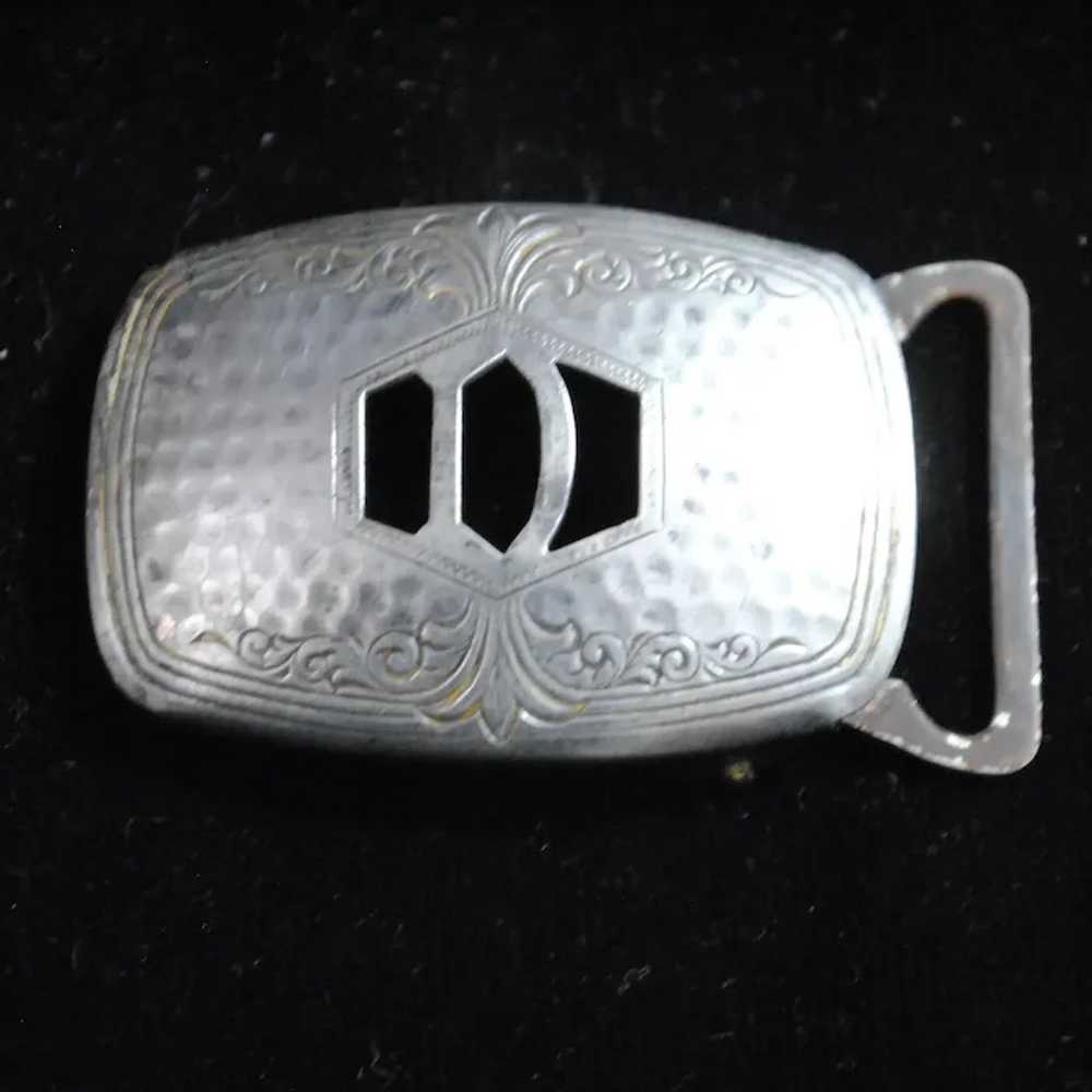 1920s Silverplated Engraved Art Deco Belt Buckle - image 3