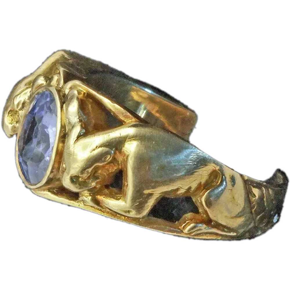 Antique Art Nouveau Victorian ring 14k gold sapph… - image 1