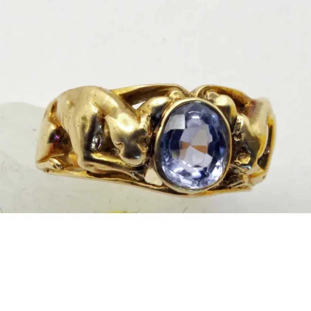 Antique Art Nouveau Victorian ring 14k gold sapph… - image 2