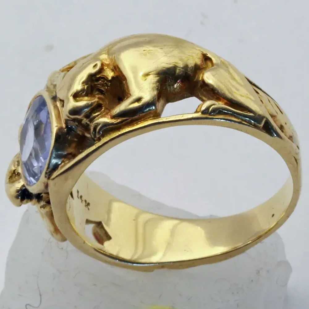 Antique Art Nouveau Victorian ring 14k gold sapph… - image 3