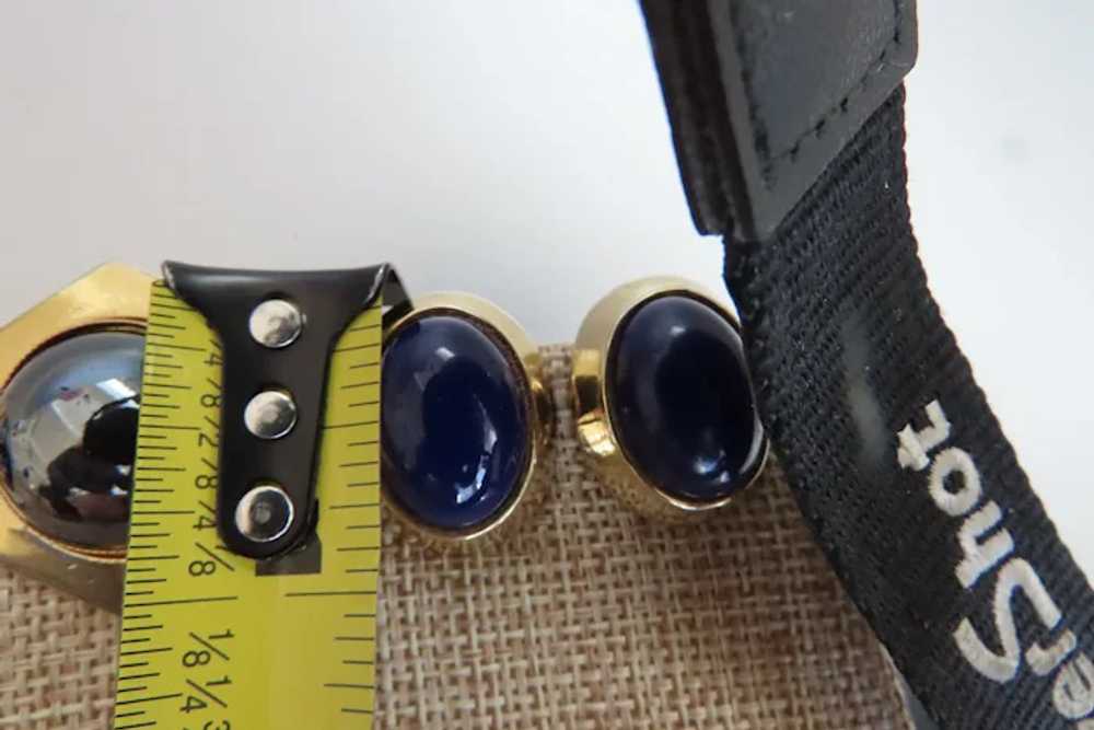 Vintage Earrings Clip Cabochon Blue Black - image 5