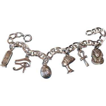Vintage Sterling Silver Egyptian Charm Bracelet - image 1