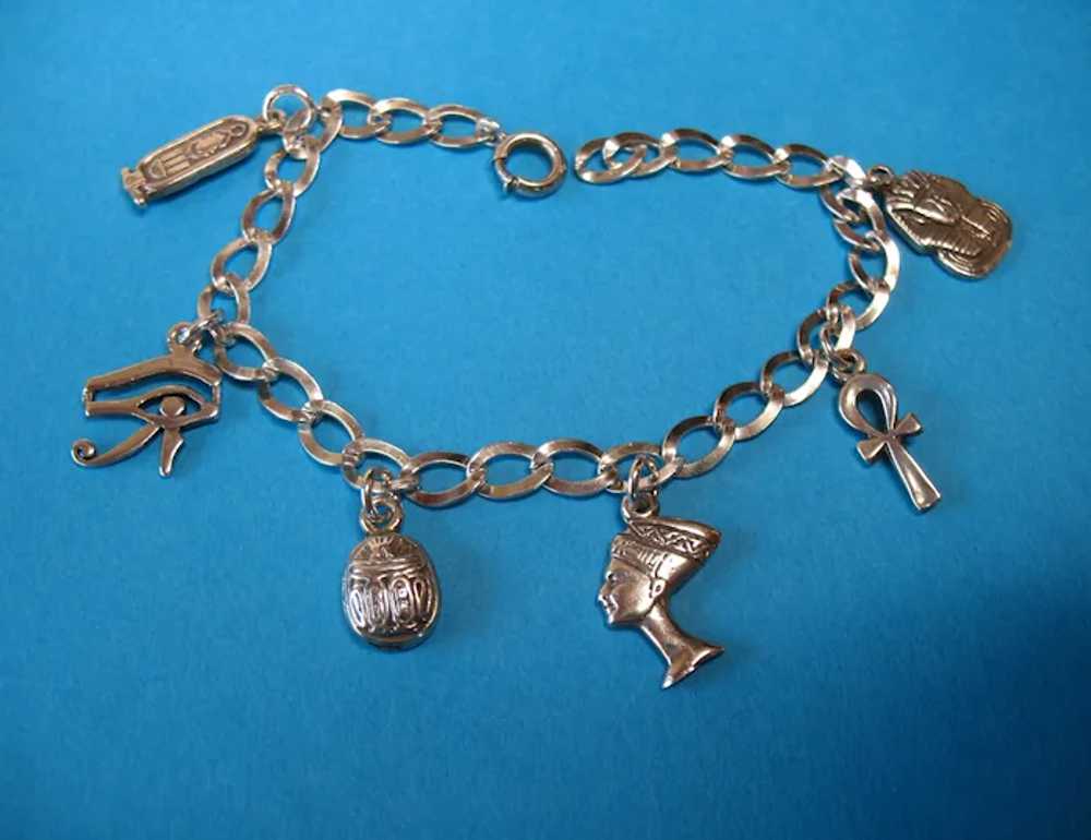 Vintage Sterling Silver Egyptian Charm Bracelet - image 2