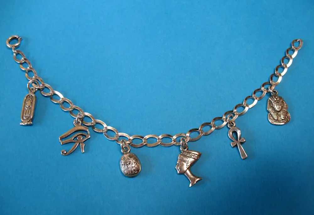 Vintage Sterling Silver Egyptian Charm Bracelet - image 3