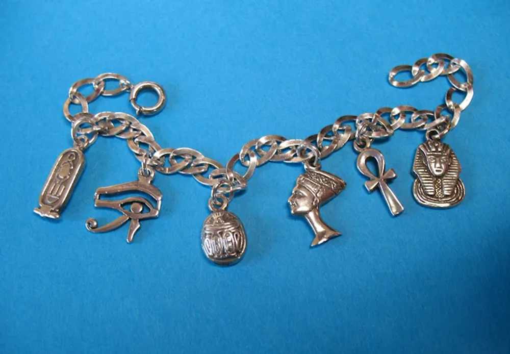 Vintage Sterling Silver Egyptian Charm Bracelet - image 5