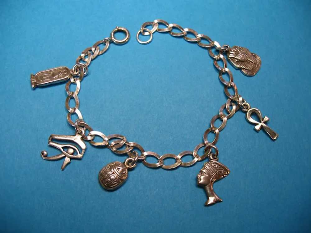 Vintage Sterling Silver Egyptian Charm Bracelet - image 6