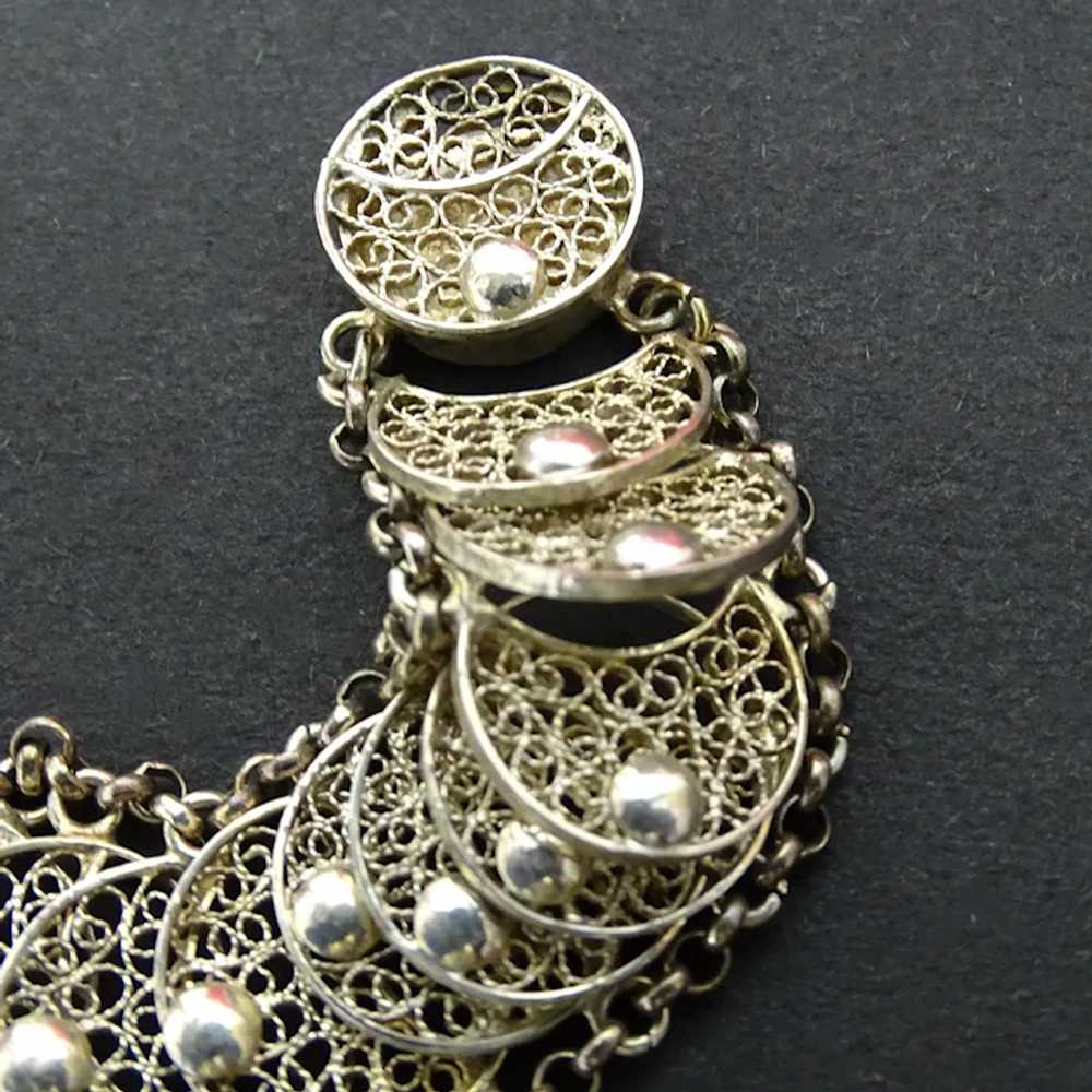 Vintage Filigree Disc 835 Silver Panel Chain Brac… - image 2