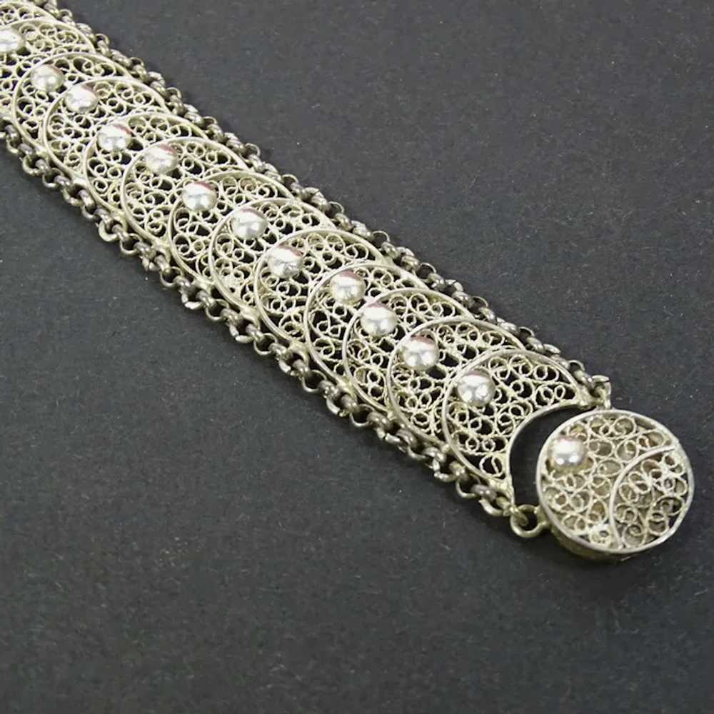 Vintage Filigree Disc 835 Silver Panel Chain Brac… - image 3