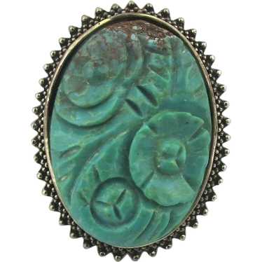 Big Carved Turquoise Stone Set in Sterling Silver 