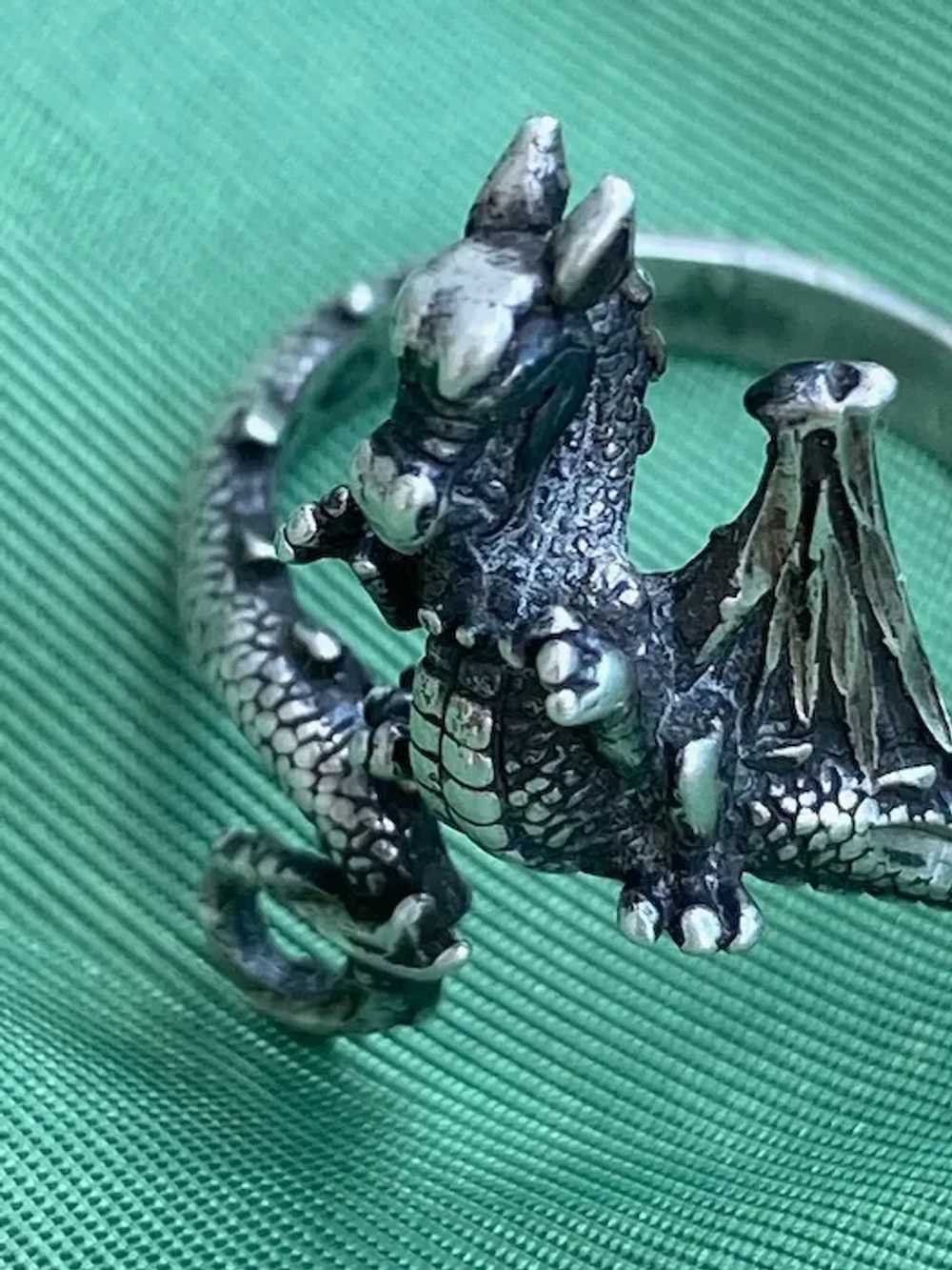 1980s Silver Dragon Ring Adjustable Wrap Style Sz… - image 4