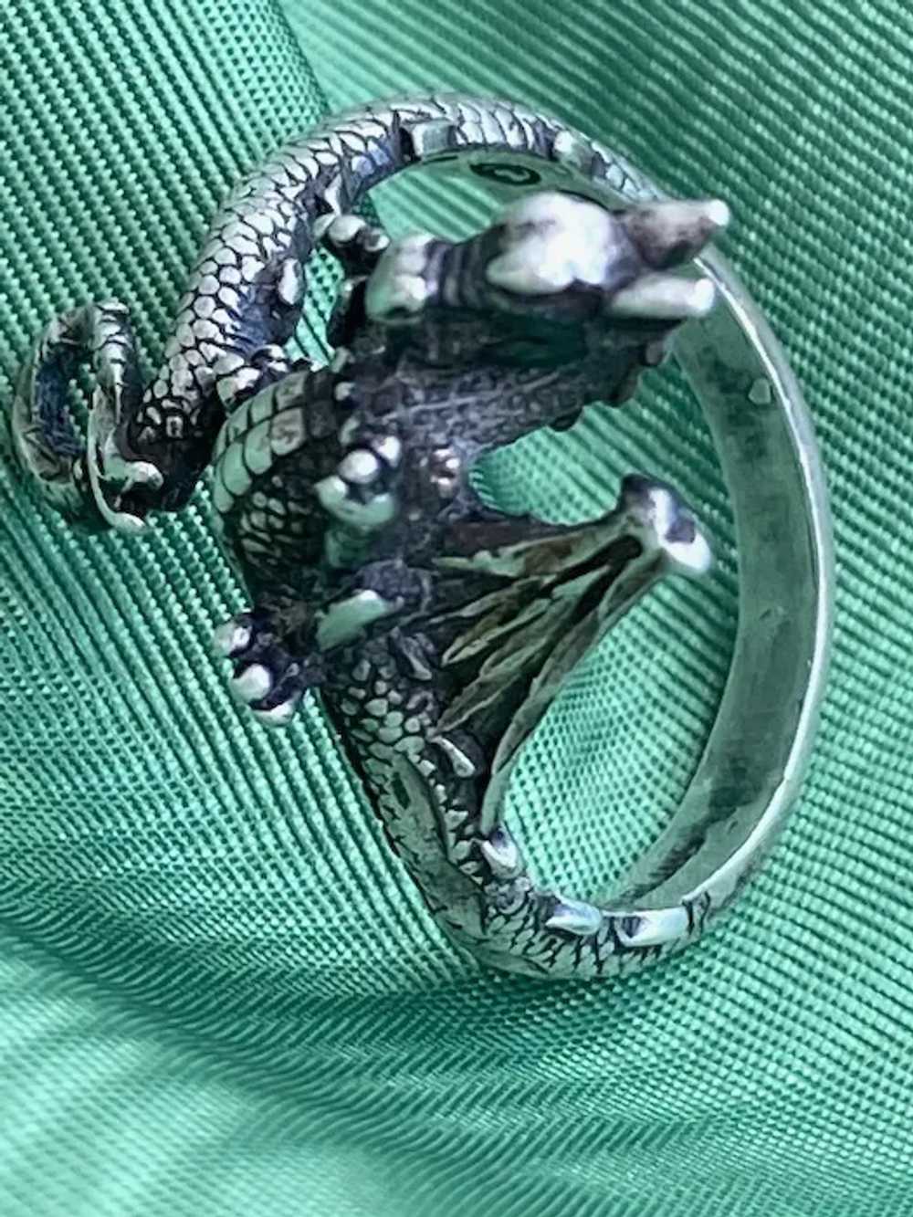 1980s Silver Dragon Ring Adjustable Wrap Style Sz… - image 5