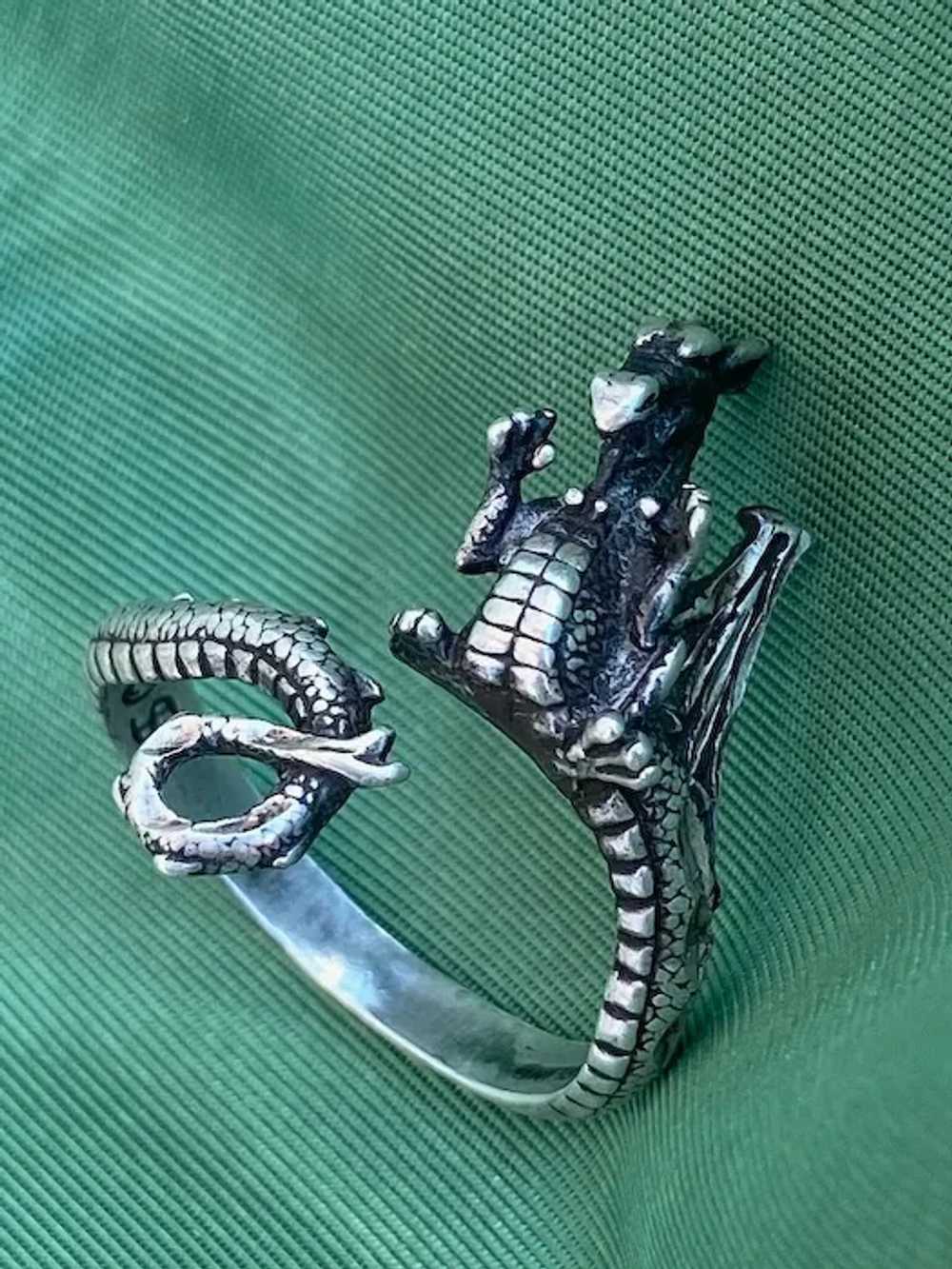 1980s Silver Dragon Ring Adjustable Wrap Style Sz… - image 6