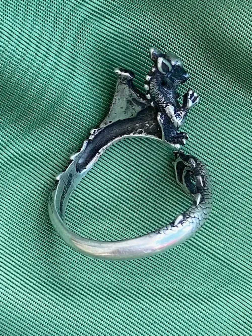 1980s Silver Dragon Ring Adjustable Wrap Style Sz… - image 8