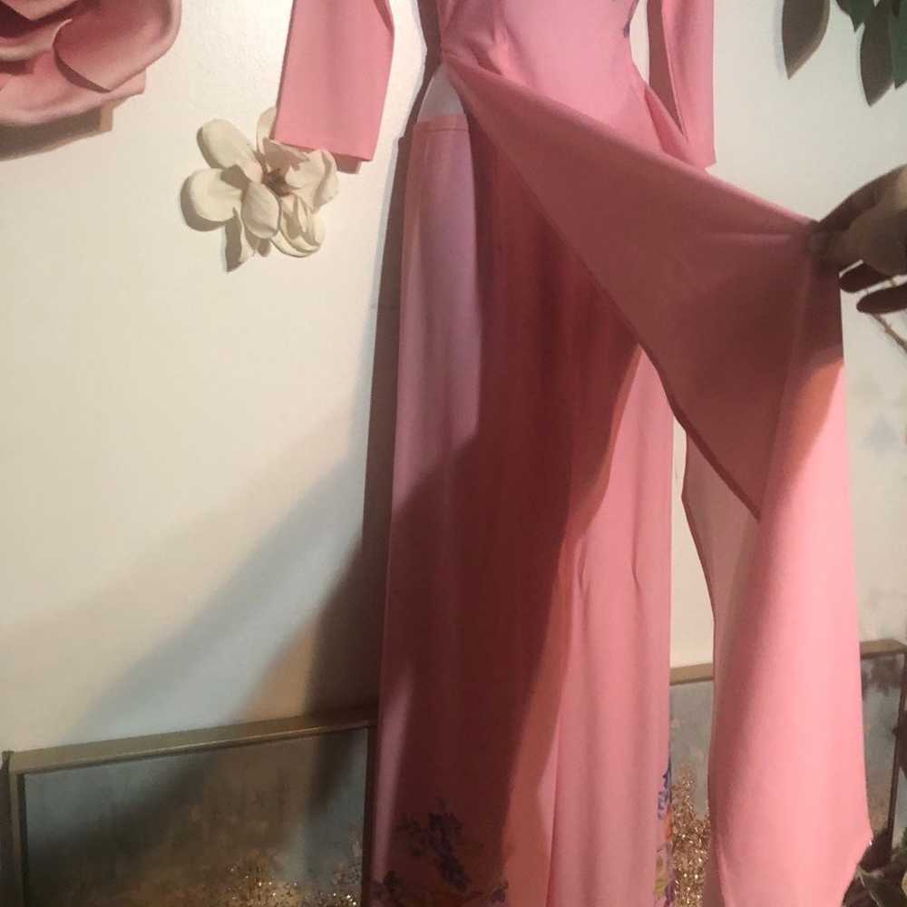Pink and floral Mandarin collar Asian style dress… - image 5