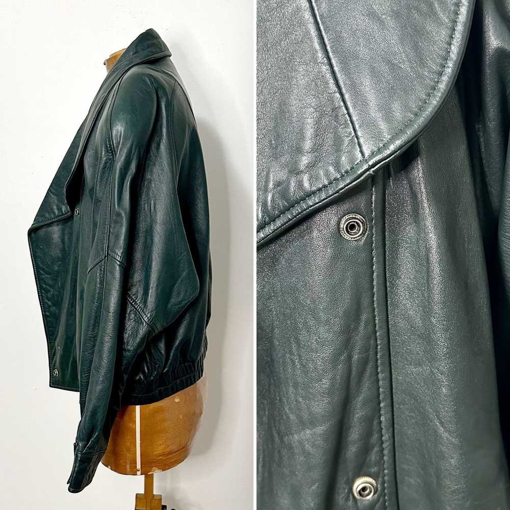 Vintage 80s New Wave Dark Teal Leather Moto Jacke… - image 3