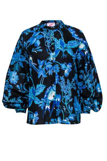 Banjanan - Black w/ Blue Floral Print Cotton Blous