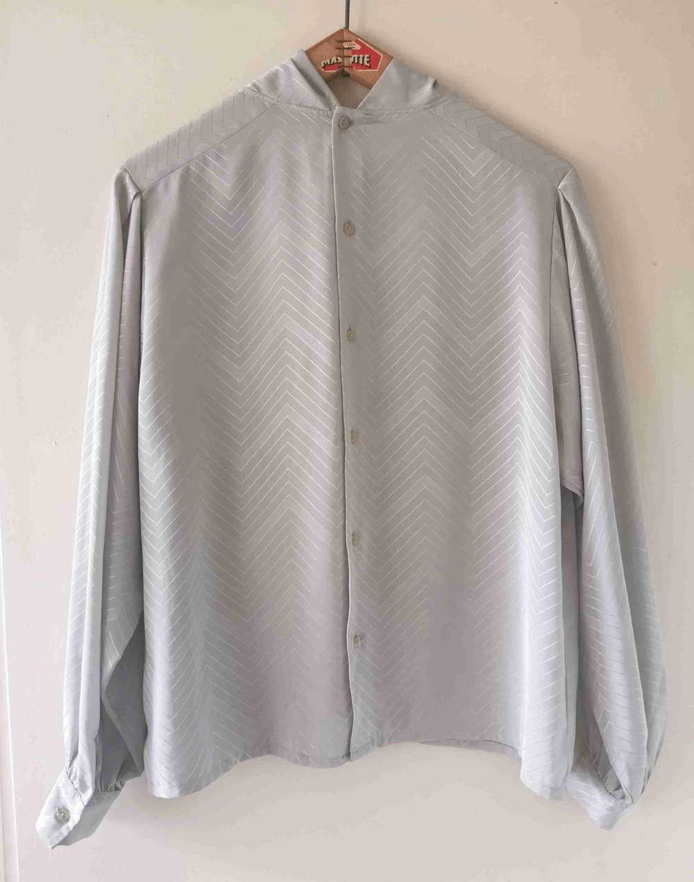 Pierre Cardin blouse - Pierre Cardin pearl gray b… - image 5