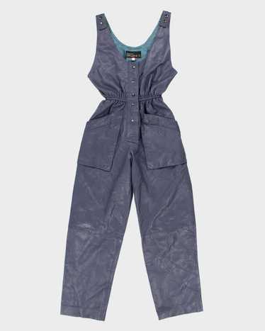 Womens 1980s Purple Leather Dungarees Jumpsuit - … - image 1