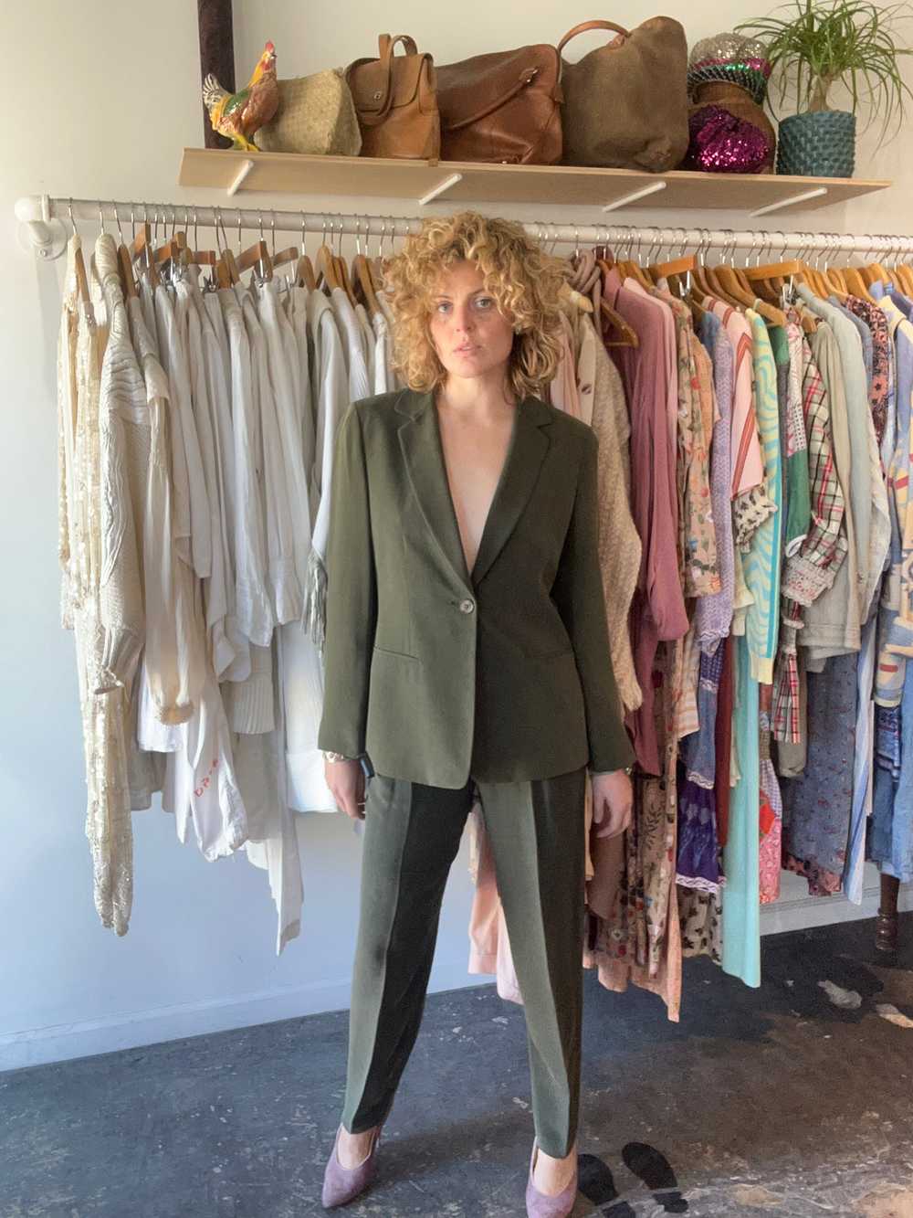 Vintage Chaus Green Silk Three Piece Suit - image 1