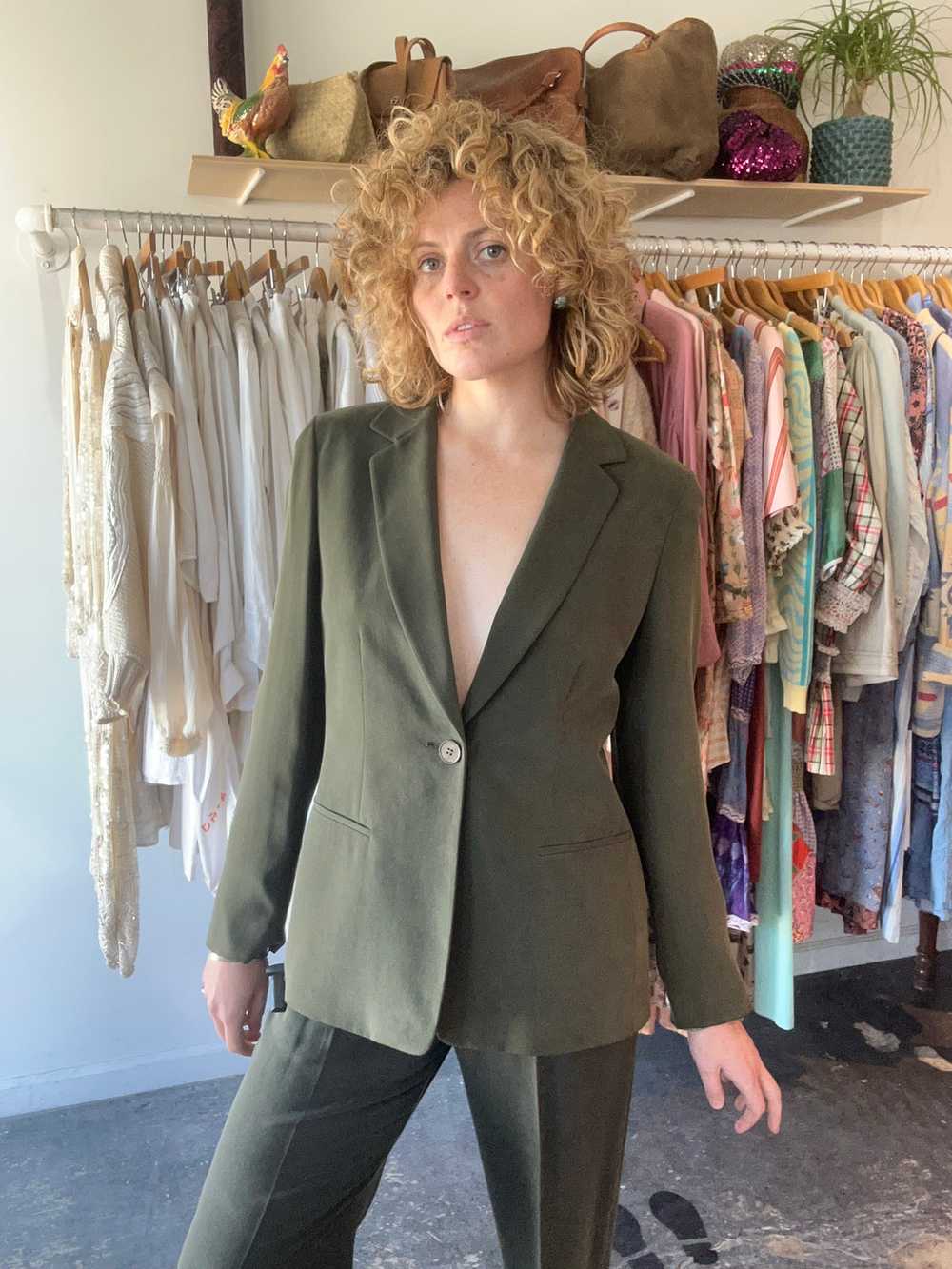 Vintage Chaus Green Silk Three Piece Suit - image 2