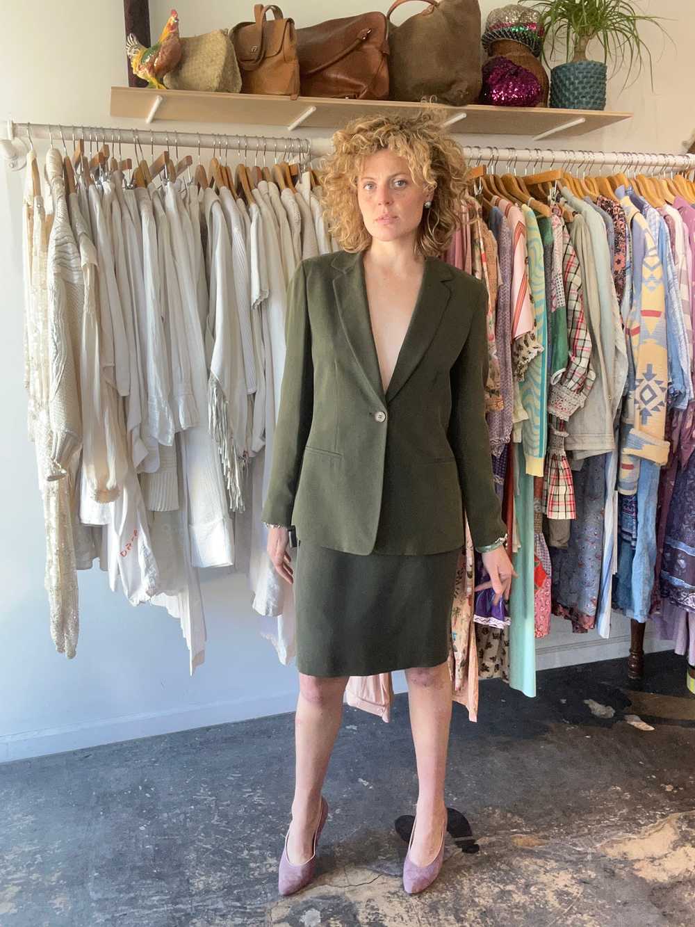 Vintage Chaus Green Silk Three Piece Suit - image 5