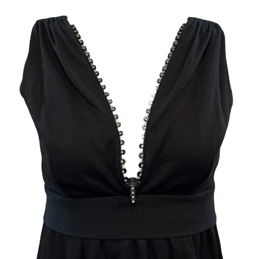 60s Black Mod Rhinestone Zipper Mini Dress - image 4