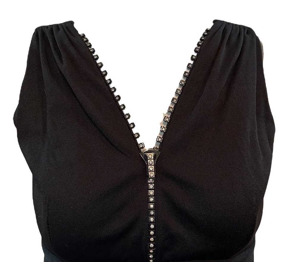 60s Black Mod Rhinestone Zipper Mini Dress - image 5