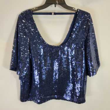 Free People Women Navy Sequin Blouse SZ L NWT - image 1