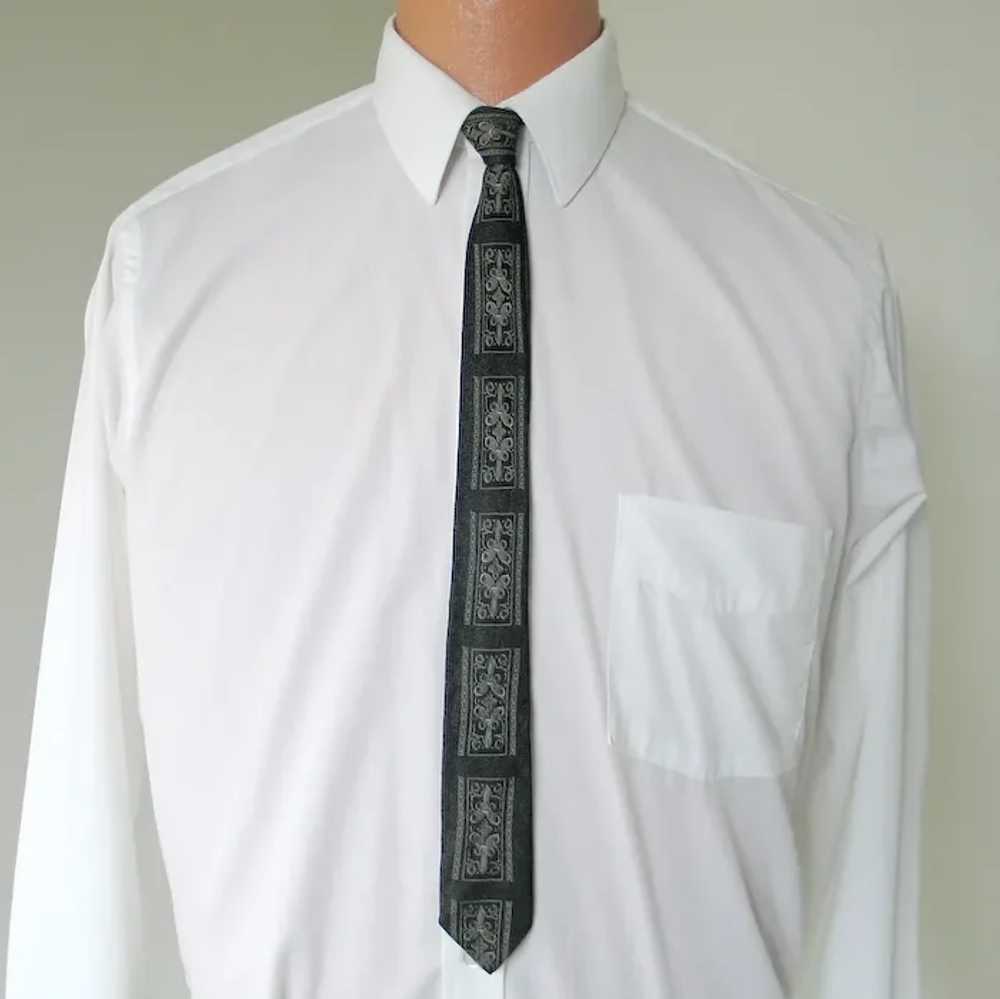 Vintage 1960s Skinny Black Dark Gray Necktie Neck… - image 2