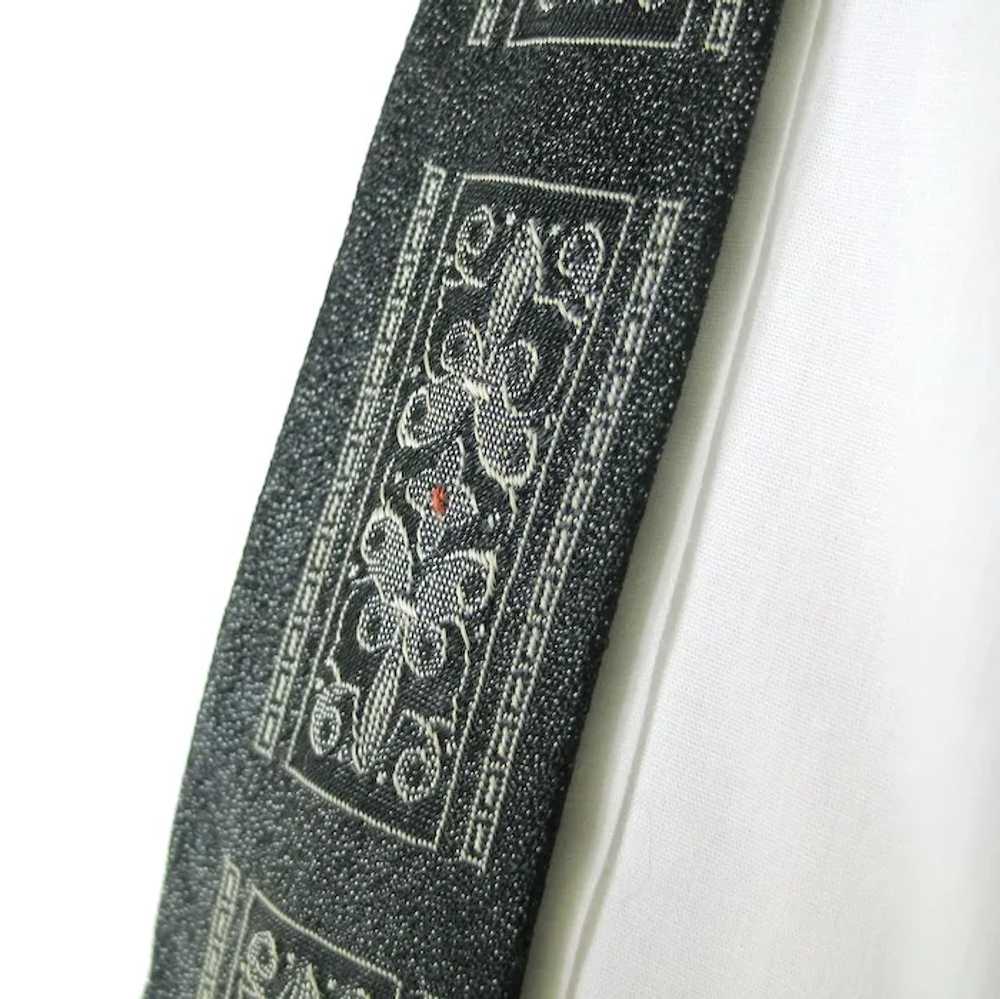 Vintage 1960s Skinny Black Dark Gray Necktie Neck… - image 3