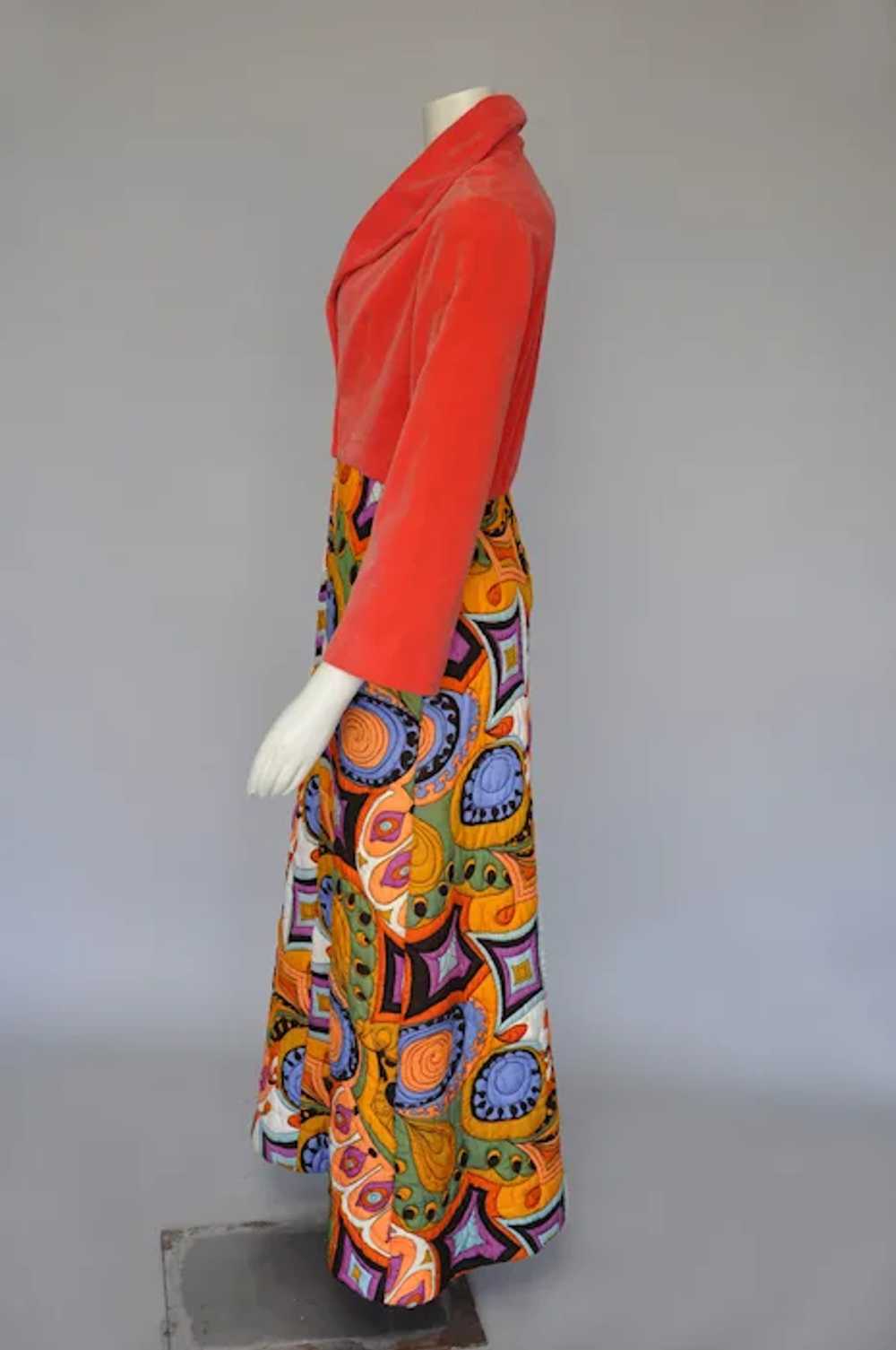 1960s 70s Psychedelic Print Quilted Maxi Dress S/M - image 4