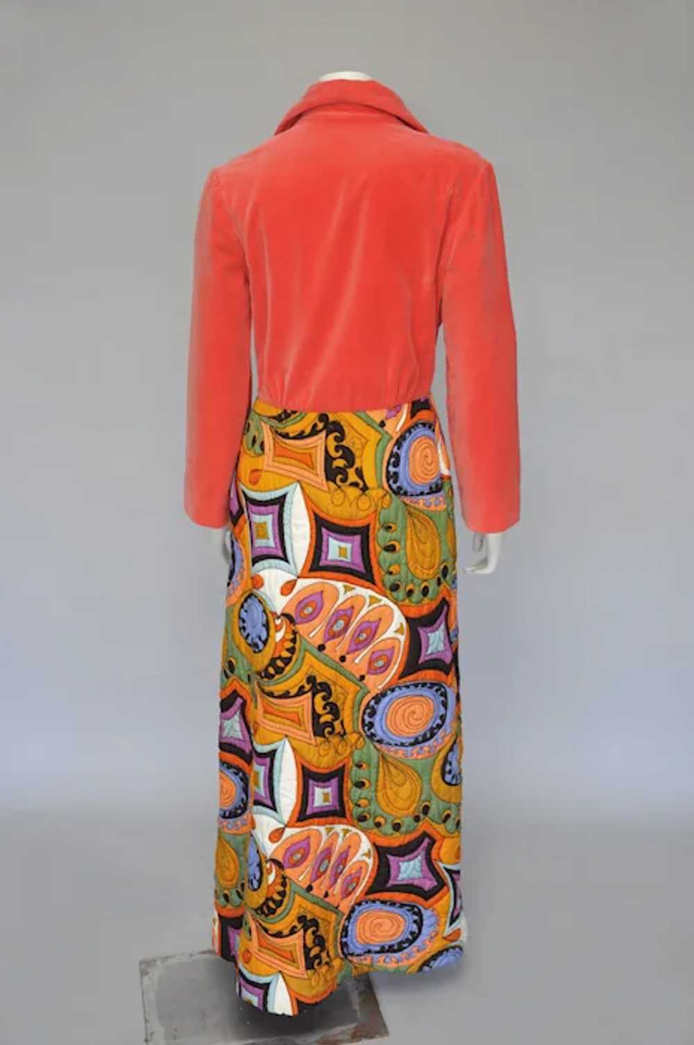1960s 70s Psychedelic Print Quilted Maxi Dress S/M - image 5
