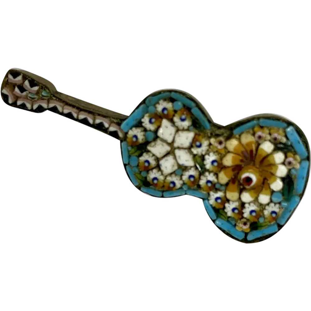 Antique Italian Micro Mosaic Violin Guitar Brooch… - image 1