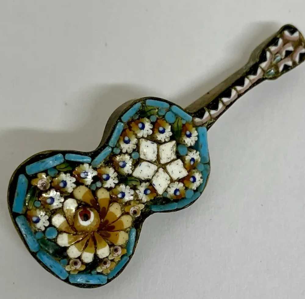 Antique Italian Micro Mosaic Violin Guitar Brooch… - image 2