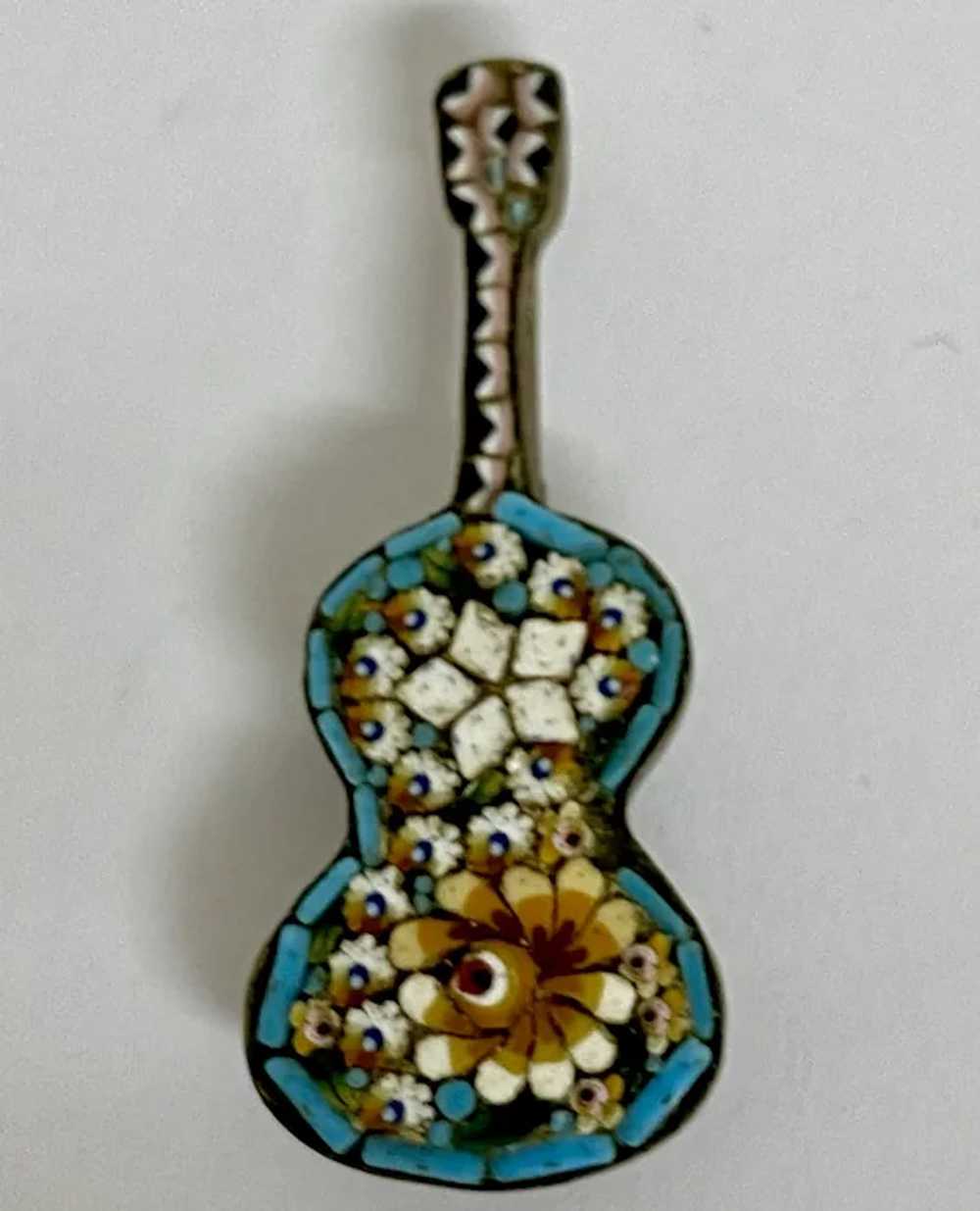 Antique Italian Micro Mosaic Violin Guitar Brooch… - image 4