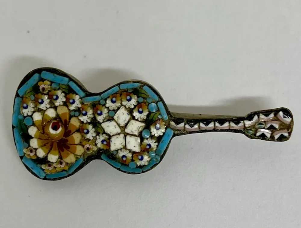Antique Italian Micro Mosaic Violin Guitar Brooch… - image 5