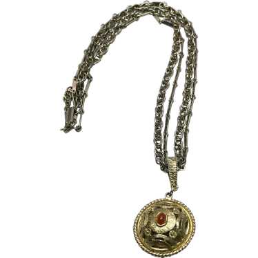 Vintage double strand gold pendant chain necklace - image 1